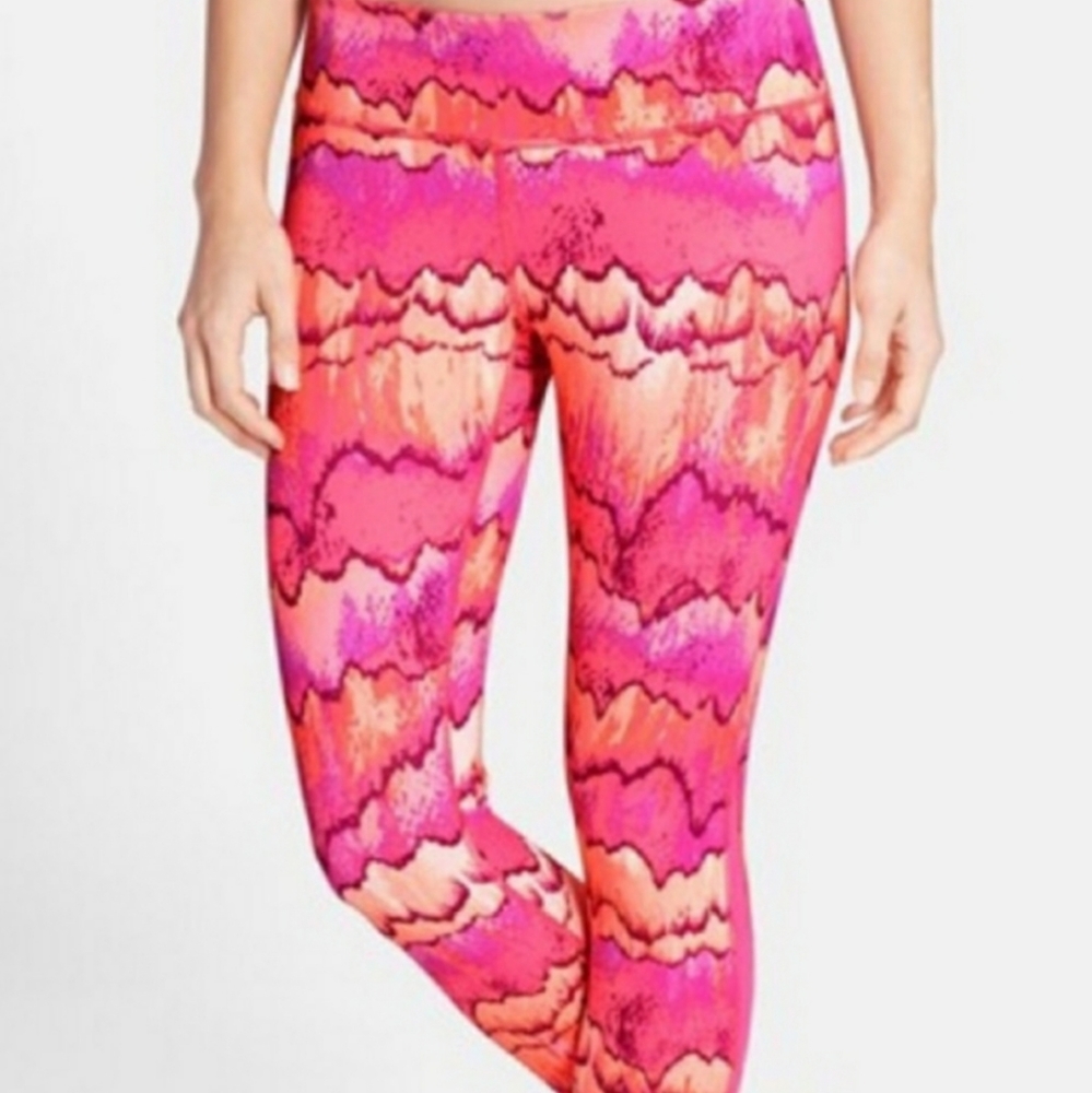 Zella Pink Purple Orange Printed Yoga Crossfit Running Crop Leggings EUC sz S